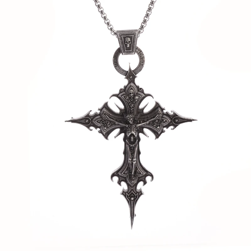 Black Clover Grimoire - Vintage Gothic Skull Jesus Cross Pendant