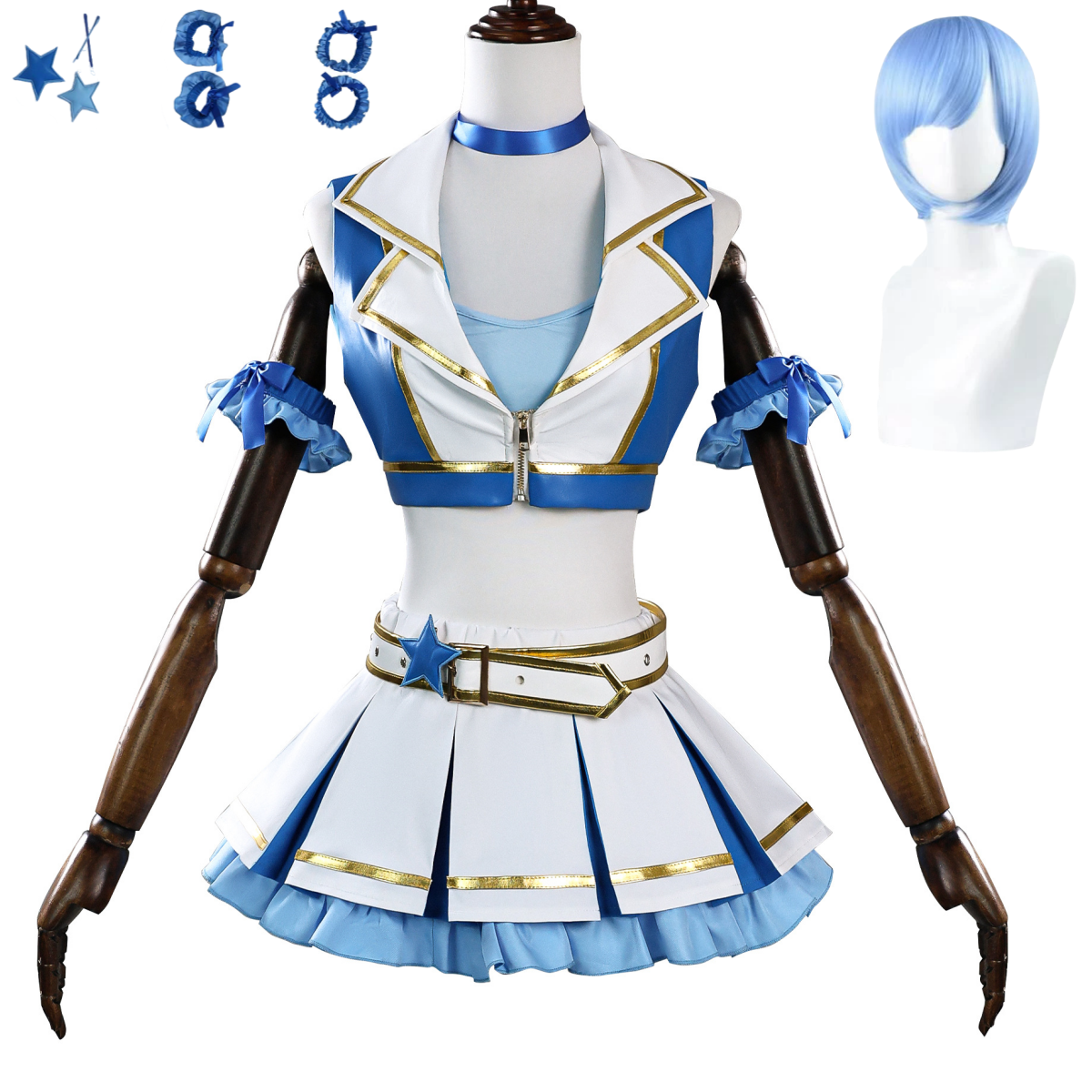 Blue White PU Coat Skirt Wig W - Re Zero Rem Wig ulasan dan harga